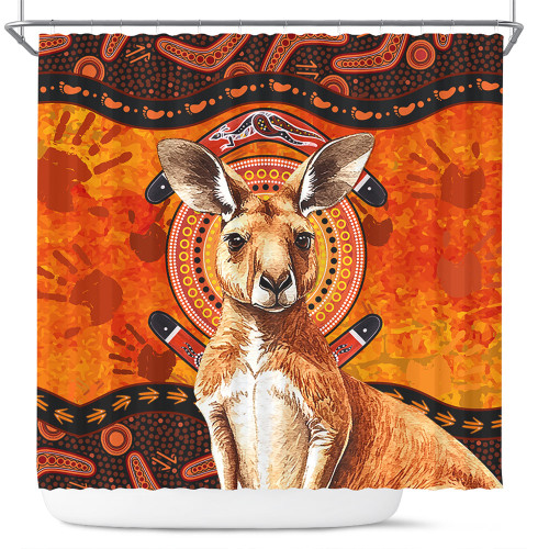 Indigenous Australian Aboriginal Shower Curtain Kangaroo Spirit Dreaming