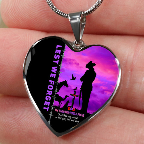 Australia Heart Necklace Anzac Day Lest We Forget The Animals Of War