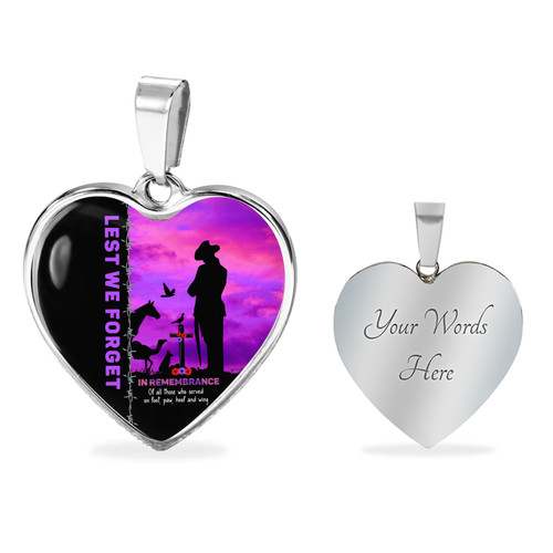 Australia Heart Necklace Anzac Day Lest We Forget The Animals Of War