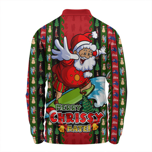 Australia Long Sleeve Polo Shirt Merry Chrissy Mate Santa Claus Surf Edition Australia Long Sleeve Polo Shirt Merry Chrissy Mate Santa Claus Surf Edition