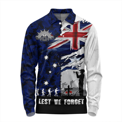 Australia Long Sleeve Polo Shirt Remembrance Day Lest We Forget Australian Military Tribute Australia Long Sleeve Polo Shirt Remembrance Day Lest We Forget Australian Military Tribute