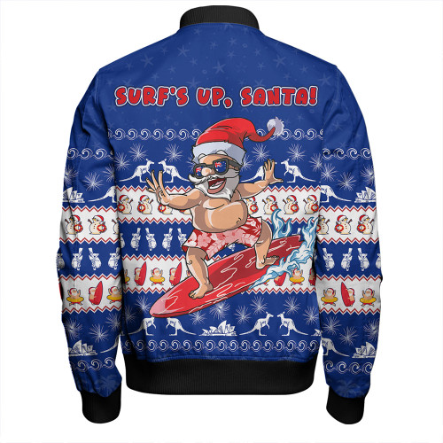 Australia Bomber Jacket Merry Christmas Mate Surf's Up Santa