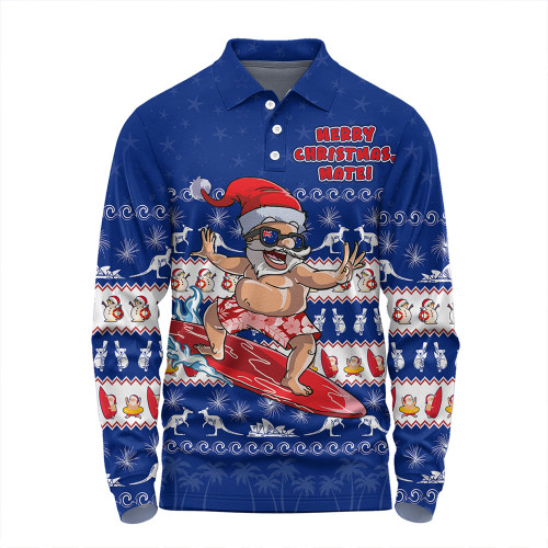 Australia Long Sleeve Polo Shirt Merry Christmas Mate Surf's Up Santa Australia Long Sleeve Polo Shirt Merry Christmas Mate Surf's Up Santa
