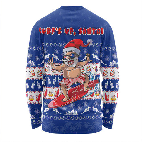 Australia Long Sleeve T-shirt Merry Christmas Mate Surf's Up Santa