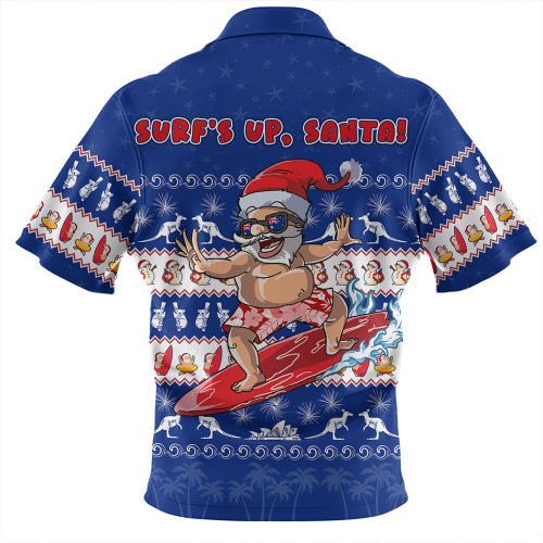 Australia Zip Polo Shirt Merry Christmas Mate Surf's Up Santa Australia Zip Polo Shirt Merry Christmas Mate Surf's Up Santa