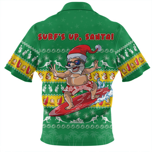 Australia Zip Polo Shirt Merry Christmas Mate Surf's Up Santa Australia Zip Polo Shirt Merry Christmas Mate Surf's Up Santa