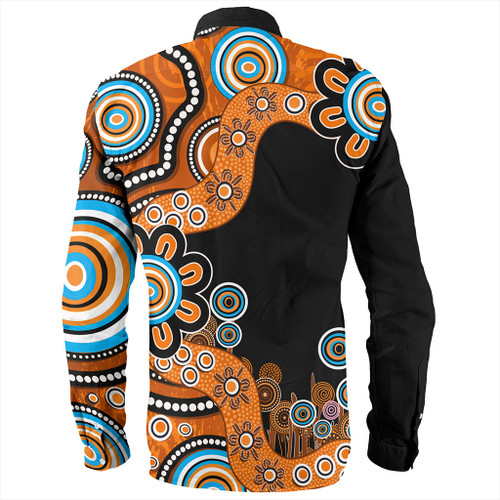 Australia Long Sleeve Shirt Aboriginal Indigenous Dot Painting Orange