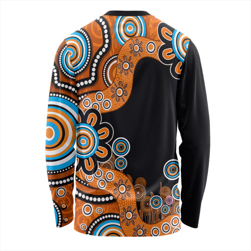 Australia Long Sleeve T-shirt Aboriginal Indigenous Dot Painting Orange