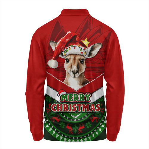 Australia Long Sleeve Polo Shirt Holiday Kangaroo Merry Christmas Australia Long Sleeve Polo Shirt Holiday Kangaroo Merry Christmas