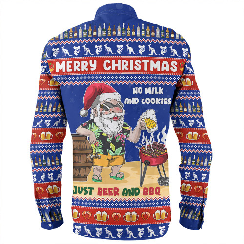 Australia Long Sleeve Shirt Merry Christmas, Grilling Santa With Barbecue And Beer
