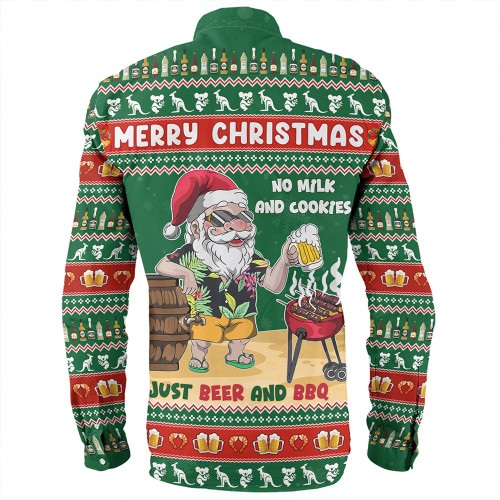 Australia Long Sleeve Shirt Merry Christmas, Grilling Santa With Barbecue And Beer