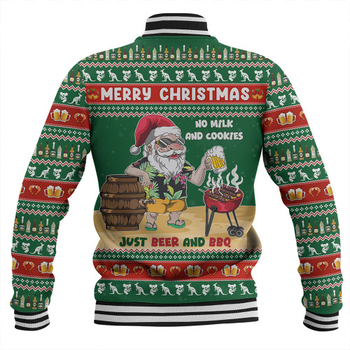 Australia Baseball Jacket Merry Christmas, Grilling Santa With Barbecue And Beer Australia Baseball Jacket Merry Christmas, Grilling Santa With Barbecue And Beer