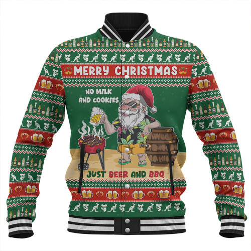 Australia Baseball Jacket Merry Christmas, Grilling Santa With Barbecue And Beer Australia Baseball Jacket Merry Christmas, Grilling Santa With Barbecue And Beer