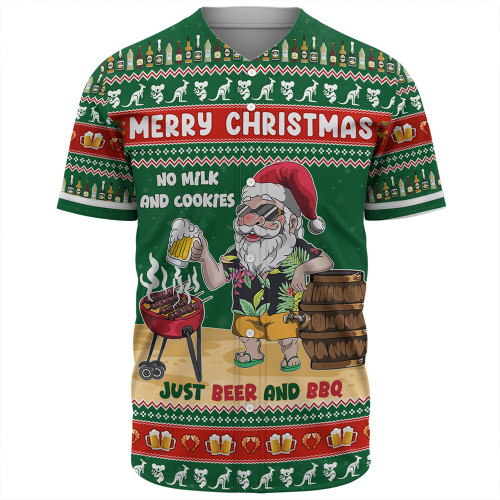 Australia Baseball Shirt Merry Christmas, Grilling Santa With Barbecue And Beer