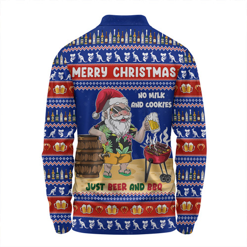 Australia Long Sleeve Polo Shirt Merry Christmas, Grilling Santa With Barbecue And Beer