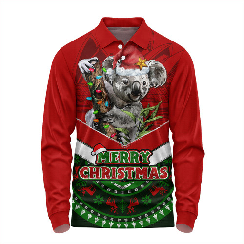 Australia Long Sleeve Polo Shirt Holiday Koala Merry Christmas Australia Long Sleeve Polo Shirt Holiday Koala Merry Christmas