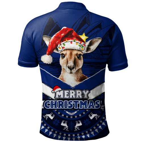 Australia Polo Shirt Holiday Kangaroo Merry Christmas Blue Australia Polo Shirt Holiday Kangaroo Merry Christmas Blue