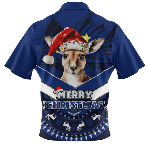 Australia Zip Polo Shirt Holiday Kangaroo Merry Christmas Blue Australia Zip Polo Shirt Holiday Kangaroo Merry Christmas Blue