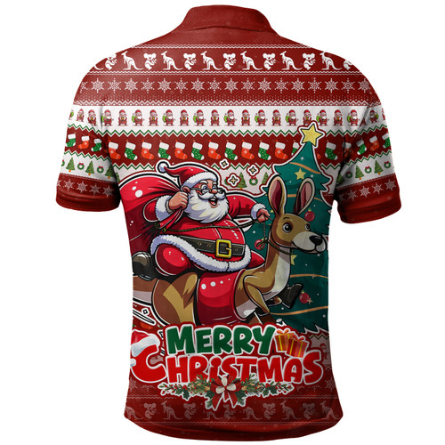 Australia Polo Shirt Merry Christmas, Santa Claus Riding A Kangaroo Australia Polo Shirt Merry Christmas, Santa Claus Riding A Kangaroo
