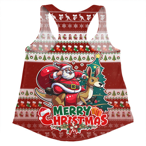 Australia Women Racerback Singlet Merry Christmas, Santa Claus Riding A Kangaroo Australia Women Racerback Singlet Merry Christmas, Santa Claus Riding A Kangaroo