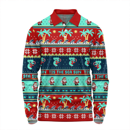 Australia Long Sleeve Polo Shirt Sunny Christmas By The Sea