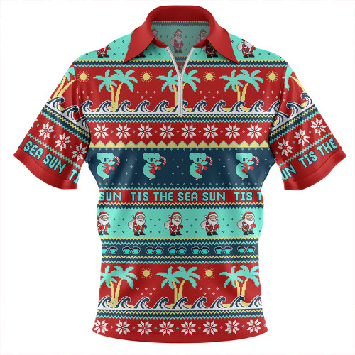 Australia Zip Polo Shirt Sunny Christmas By The Sea Australia Zip Polo Shirt Sunny Christmas By The Sea