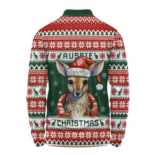 Australia Long Sleeve Polo Shirt Merry Christmas Spirit Kangaroo Edition Australia Long Sleeve Polo Shirt Merry Christmas Spirit Kangaroo Edition