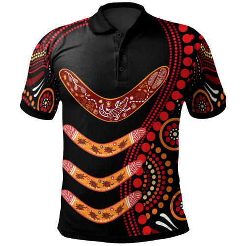 Australia Aboriginal Polo Shirt - Aboriginal Boomerangs With Dot Painting Pattern