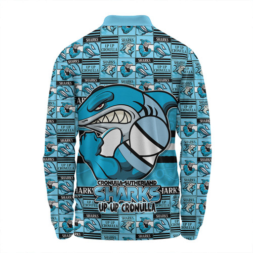 Cronulla-Sutherland Sharks Long Sleeve Polo Shirt Champion’s Pride Comic Style Cronulla-Sutherland Sharks Long Sleeve Polo Shirt Champion’s Pride Comic Style