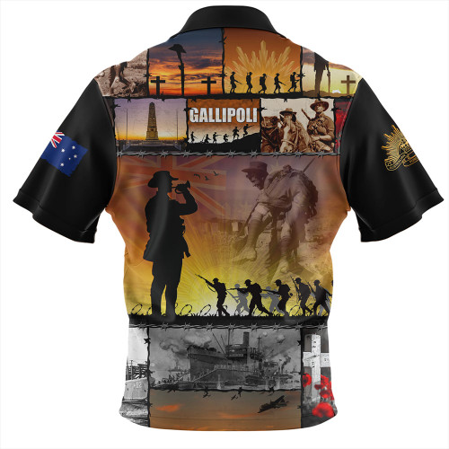 Australia Zip Polo Shirt Anzac Day Honoring Gallipoli Heroes Memorial