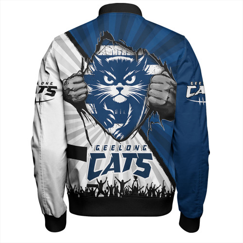 Geelong Cats Bomber Jacket Breaking Through Fan Design Geelong Cats Bomber Jacket Breaking Through Fan Design