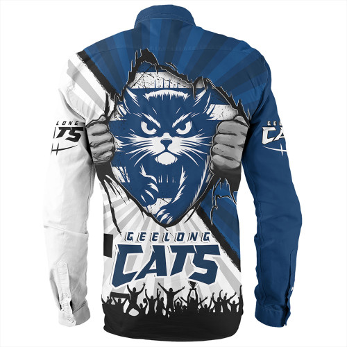 Geelong Cats Long Sleeve Shirt Breaking Through Fan Design Geelong Cats Long Sleeve Shirt Breaking Through Fan Design