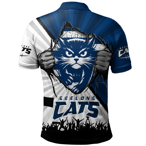 Geelong Cats Polo Shirt Breaking Through Fan Design Geelong Cats Polo Shirt Breaking Through Fan Design