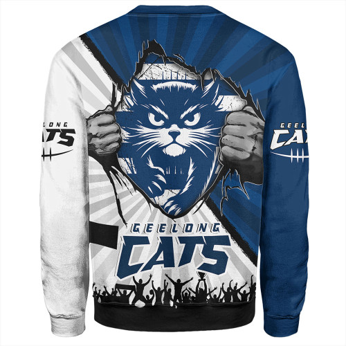 Geelong Cats Sweatshirt Breaking Through Fan Design Geelong Cats Sweatshirt Breaking Through Fan Design