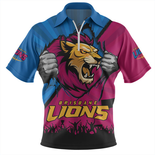 Brisbane Lions Zip Polo Shirt Breaking Through Fan Design