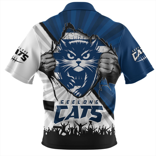 Geelong Cats Zip Polo Shirt Breaking Through Fan Design