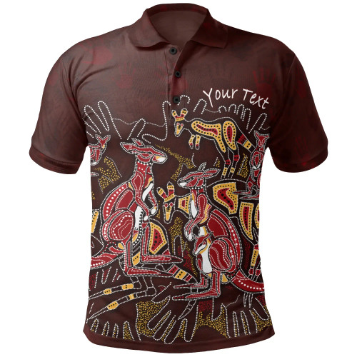 [Custom] Australia Aboriginal Polo Shirt - Kangaroo family with Hand Art