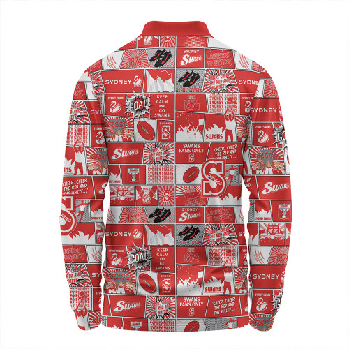 Sydney Swans Long Sleeve Polo Shirt Legacy Of The Pride Comic Style Sydney Swans Long Sleeve Polo Shirt Legacy Of The Pride Comic Style