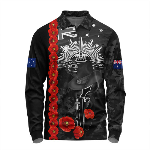 Australia Long Sleeve Polo Shirt Poppy Line Anzac Memorial Australia Long Sleeve Polo Shirt Poppy Line Anzac Memorial