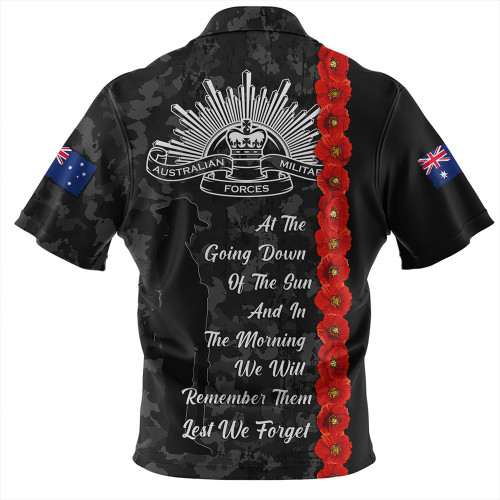 Australia Zip Polo Shirt Poppy Line Anzac Memorial