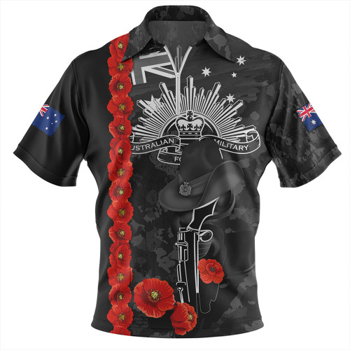 Australia Zip Polo Shirt Poppy Line Anzac Memorial