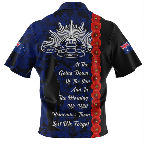 Australia Zip Polo Shirt Poppy Line Anzac Memorial