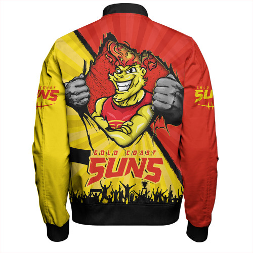 Gold Coast SUNS Bomber Jacket Breaking Through Fan Design Gold Coast SUNS Bomber Jacket Breaking Through Fan Design