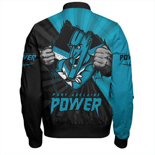 Port Adelaide Bomber Jacket Breaking Through Fan Design Port Adelaide Bomber Jacket Breaking Through Fan Design