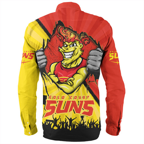 Gold Coast SUNS Long Sleeve Shirt Breaking Through Fan Design Gold Coast SUNS Long Sleeve Shirt Breaking Through Fan Design