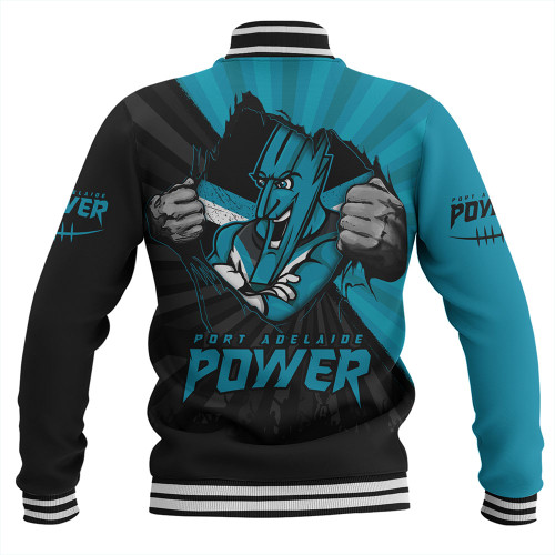 Port Adelaide Baseball Jacket Breaking Through Fan Design Port Adelaide Baseball Jacket Breaking Through Fan Design