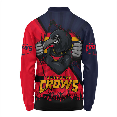 Adelaide Crows Long Sleeve Polo Shirt Breaking Through Fan Design Adelaide Crows Long Sleeve Polo Shirt Breaking Through Fan Design