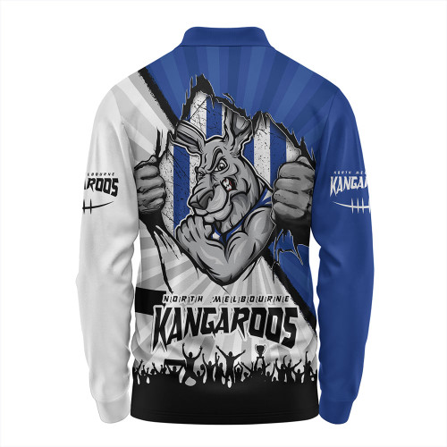 North Melbourne Long Sleeve Polo Shirt Breaking Through Fan Design North Melbourne Long Sleeve Polo Shirt Breaking Through Fan Design