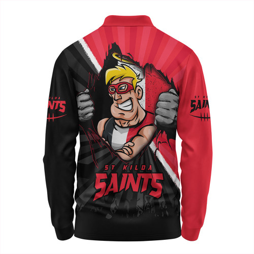 St Kilda Long Sleeve Polo Shirt Breaking Through Fan Design St Kilda Long Sleeve Polo Shirt Breaking Through Fan Design