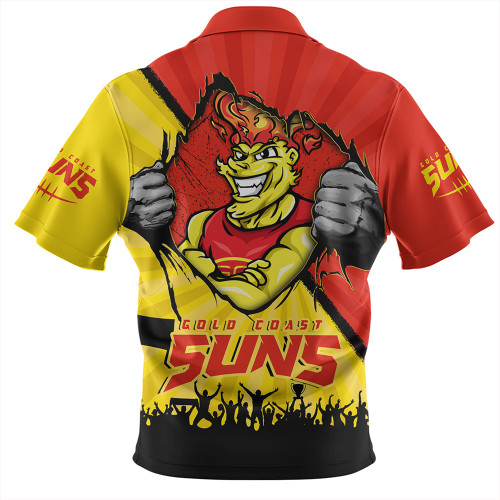 Gold Coast SUNS Zip Polo Shirt Breaking Through Fan Design Gold Coast SUNS Zip Polo Shirt Breaking Through Fan Design